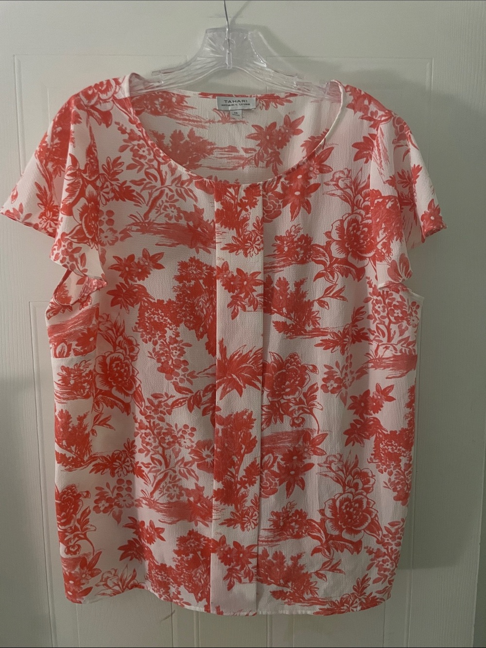 Talbots White Blouse with Coral Floral Print